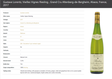 selesta直輸入ワイン「アルテンベルグ　ド　ベルグハイム　グランクリュ　リースリング」がDecanter World Wine Awards 2022でプラチナ受賞しました